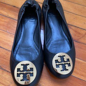 Tory Burch Reva Black leather ballet flats 7.5